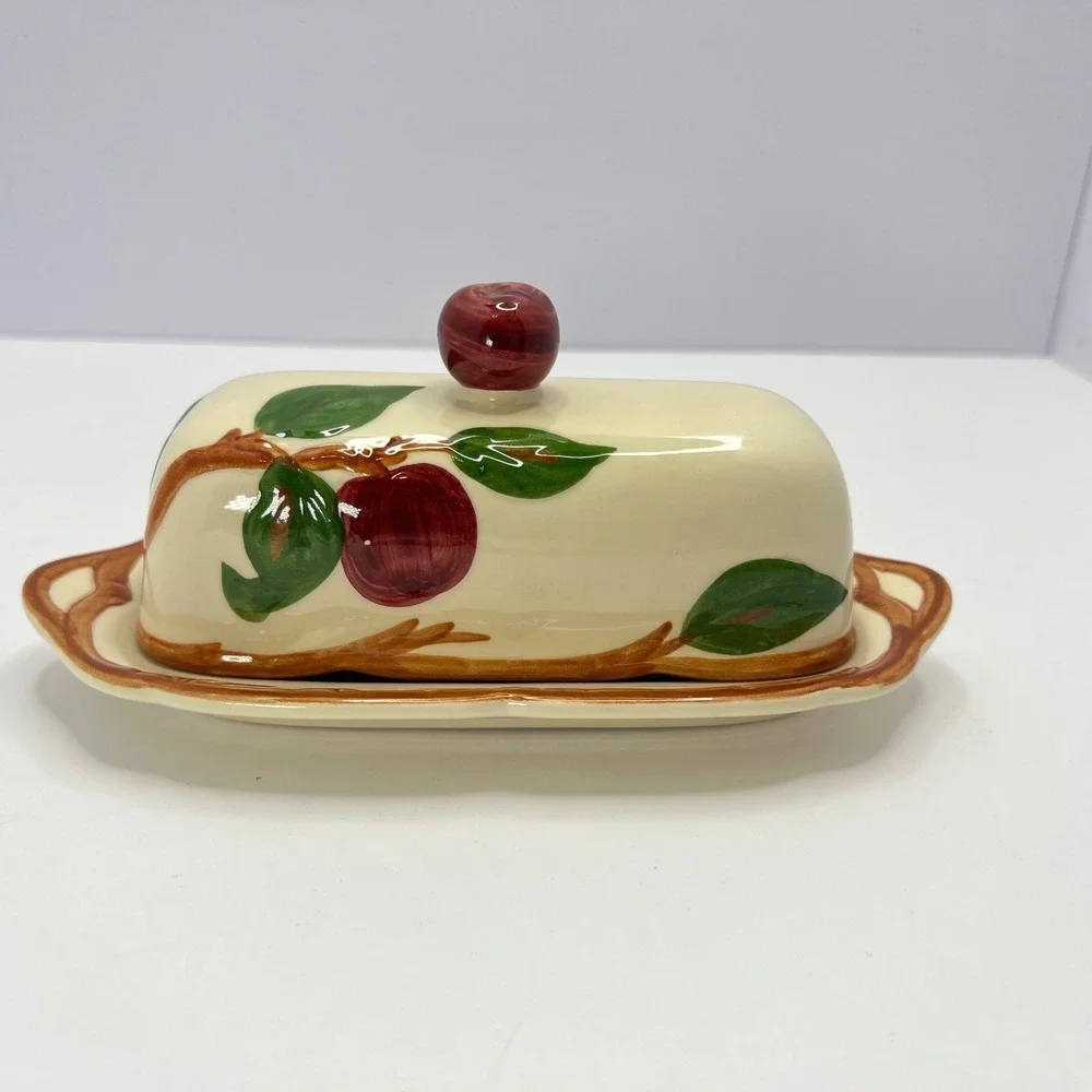 Franciscan Apple Butter Dish with Lid 1949-1953 Vintage Hand Painted USA Made